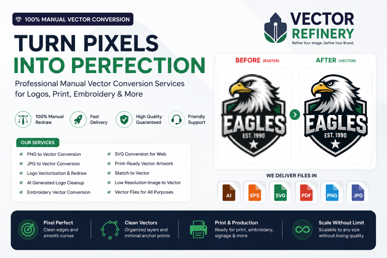 Manual Vector Conversion Services for Logos, Print & Embroidery