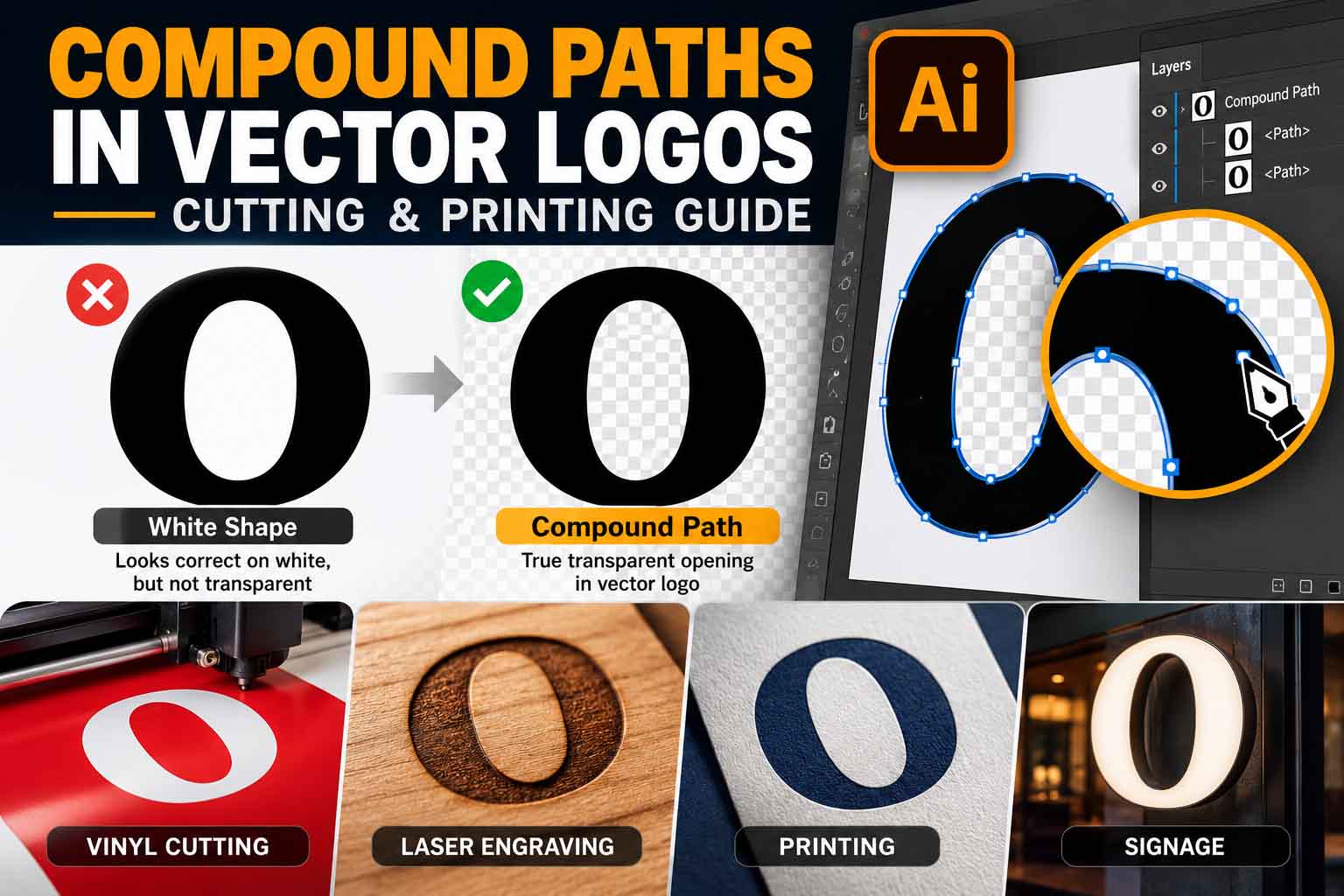 Compound paths in vector logos for cutting and printing